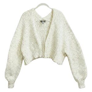 Urban Outfitters Cropped Fuzzy Cardigan Ivory Textured Knit M